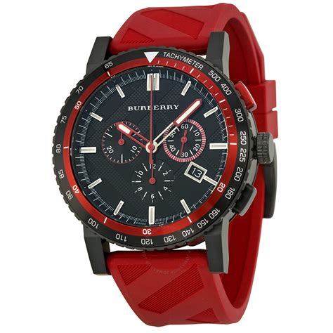 Burberry The City Chronograph Black Dial Red Rubber Men's